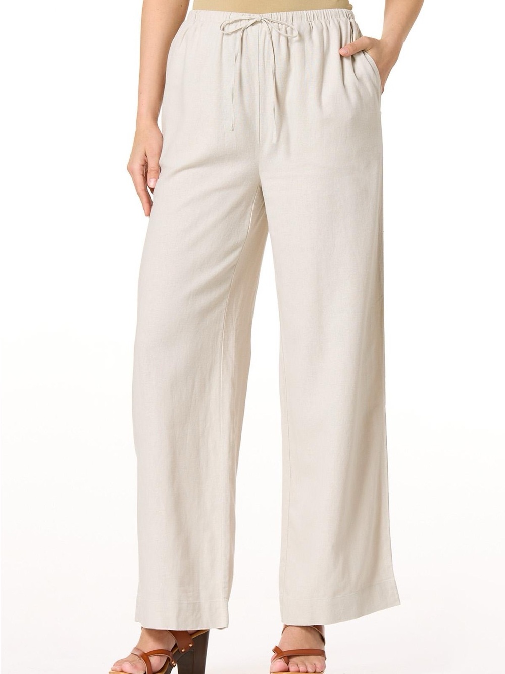 Cato White Linen Blend Drawstring Lounge Pants